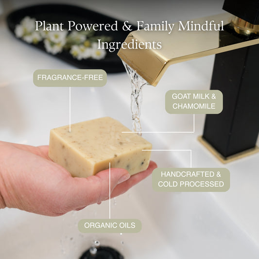 Natural Soap Fragrance Free: Goat milk and chamomile, handcrafted and cold processed, organic oils
