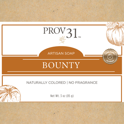 Label of PROV 31 Artisan Fall Soap on a kraft background.