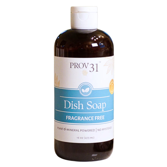 Bottle of PROV 31 dish soap in fragrance free on a white background.
