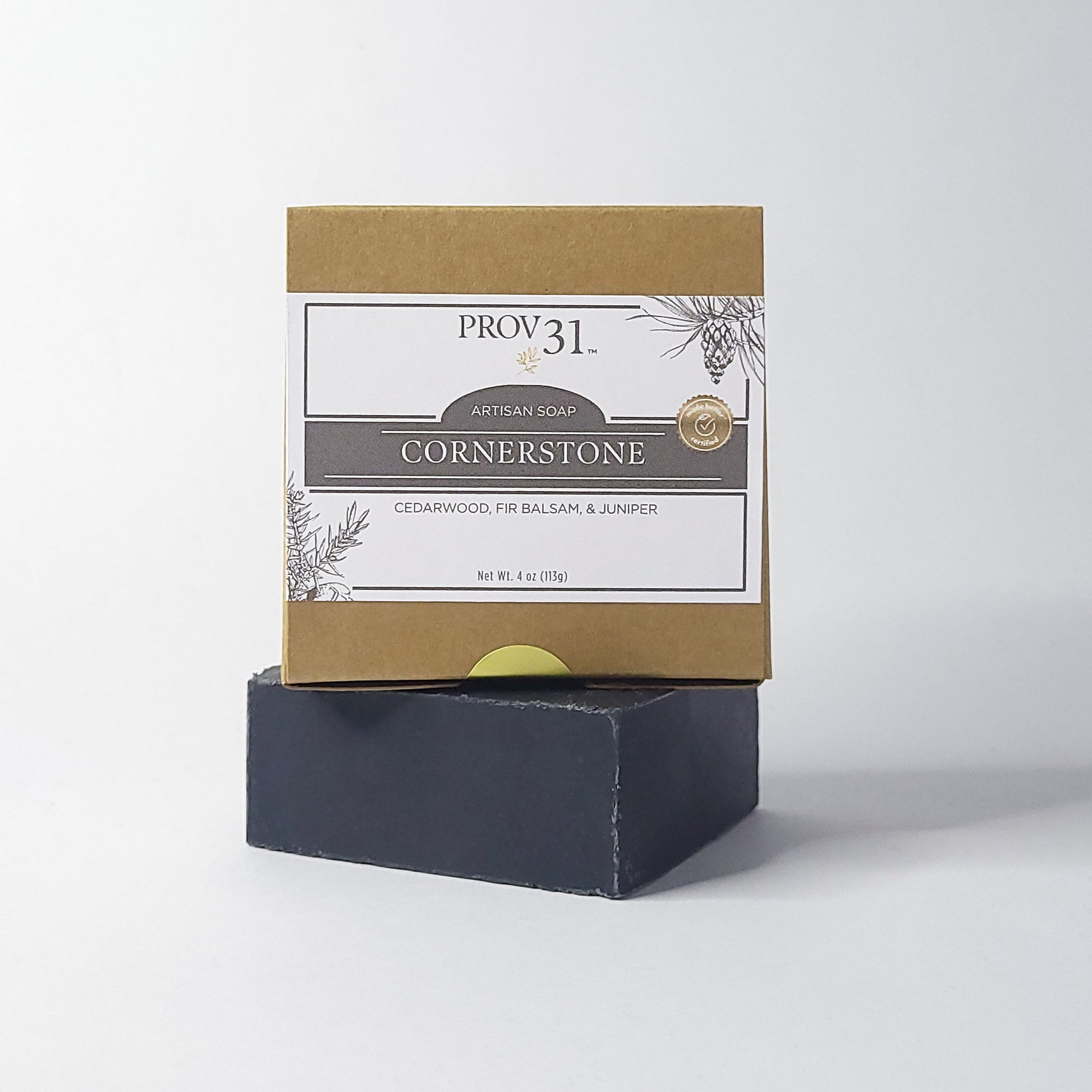 Men's natural charcoal bar soap with 'PROV 31 home' packaging on a white background