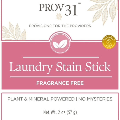 PROV 31 home natural laundry stain stick packaging with pink background and white text that reads 'fragrance free'