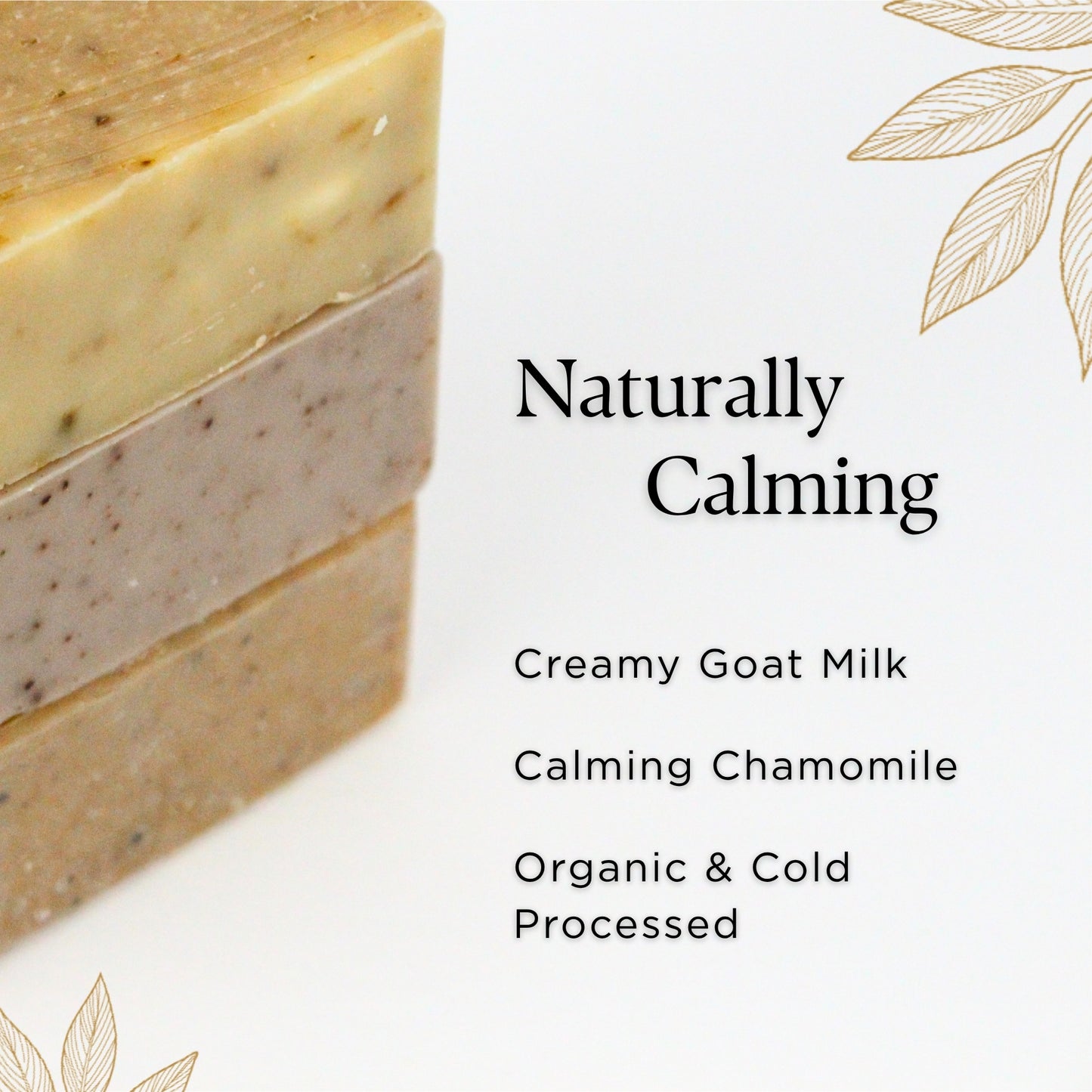 Three Prov 31 natural soap bars in a stack, with text describing organic ingredients and natural processing methods on a white background