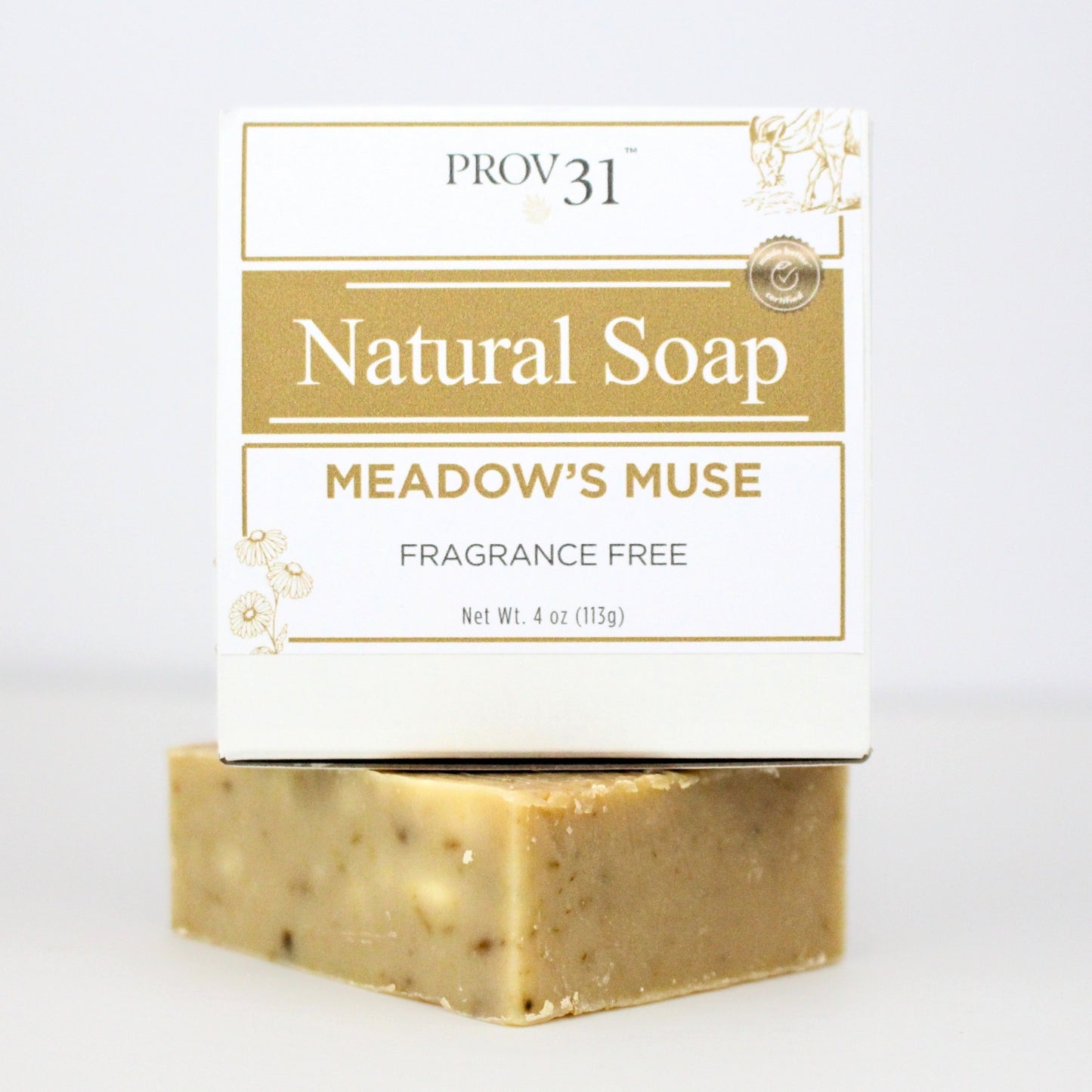 Bar of prov 31 natural soap with packaging on a white background