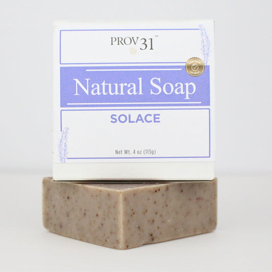 Bar of prov 31 natural soap with packaging on a white background