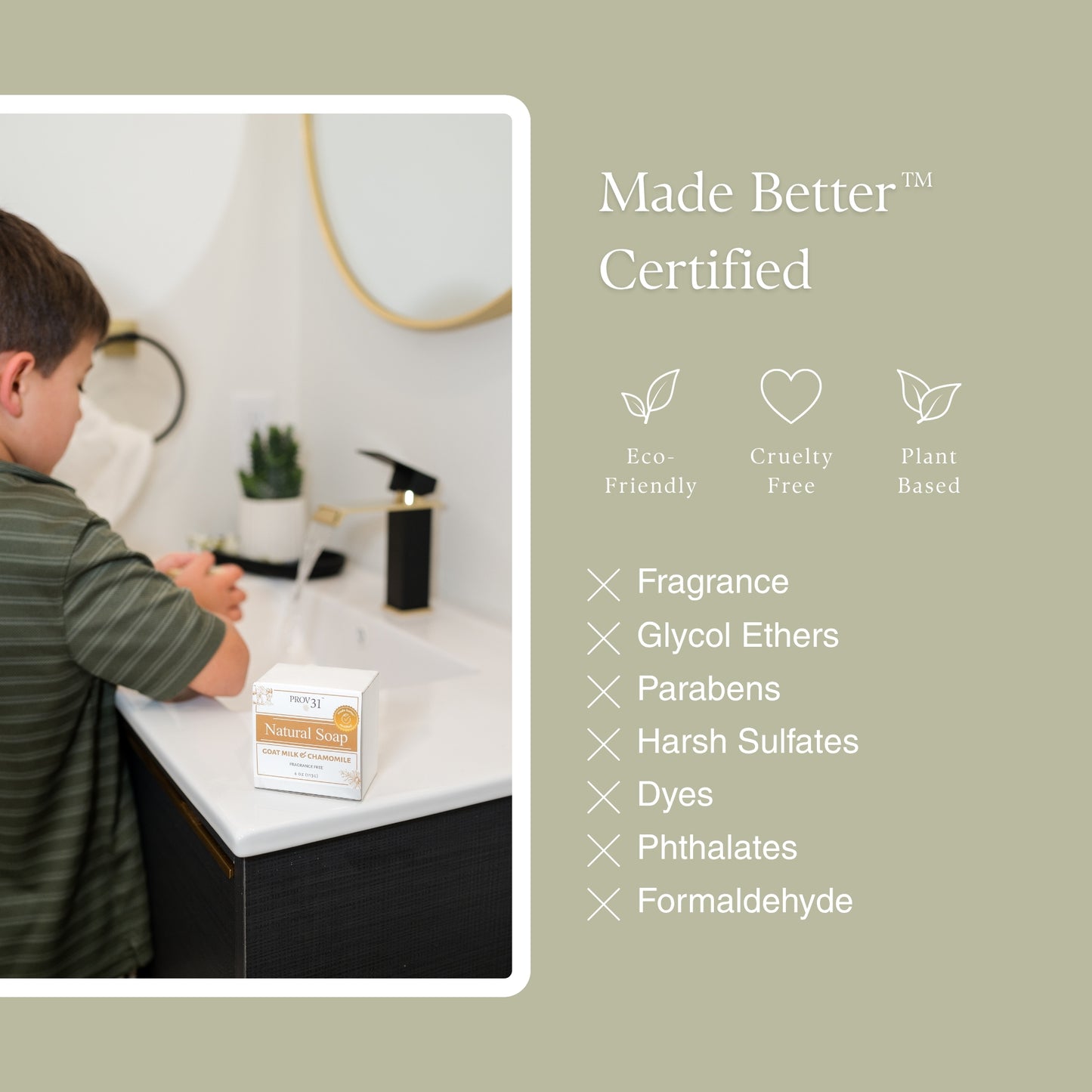Natural Soap Fragrance Free: Made Better Certified, eco-friendly, cruelty free, plant based