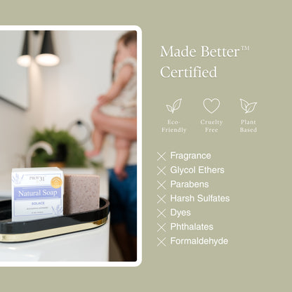 Natural Soap Solace: Made Better Certified, eco-friendly-cruelty free, plant based