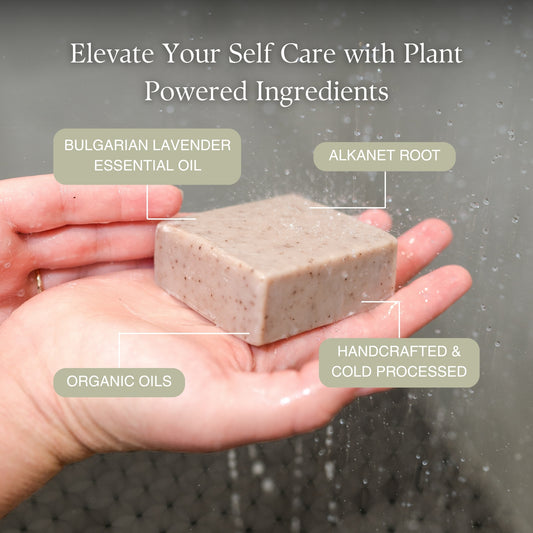 Natural Soap Solace: Bulgarian lavender essential oil, alkanet root, handcrafted and cold processed, organic oils